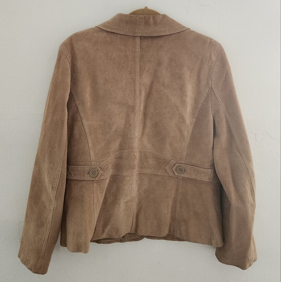 Ann Taylor Loft 100% Suede Leather Blazer Jacket Camel Tan Brown 14 - Picture 2 of 5